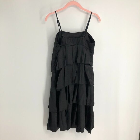 Black satin finish tiered spaghetti strap mini dress - Picture 13 of 14
